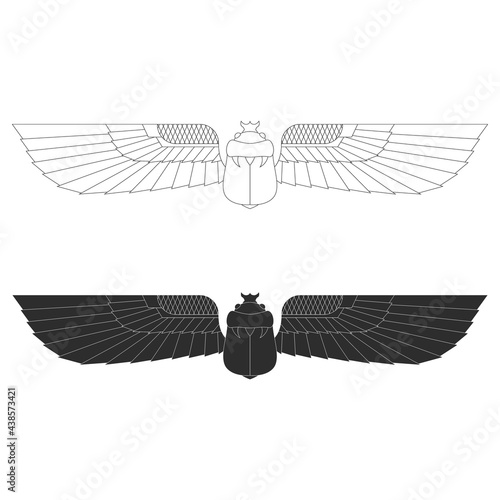 vector monochrome icon set with ancient egyptian symbol Scarab Winged sun for your project