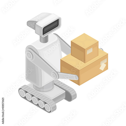 Programmable Robot Machine Delivering Parcels as Smart City Isometric Vector Illustration