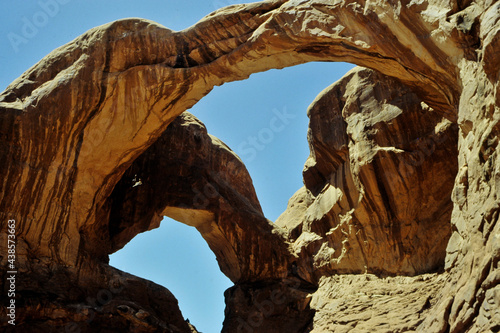 underneath view of double arches in Arches N P, USA