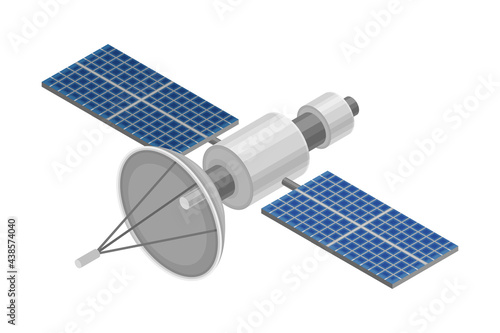 Communications Artificial Satellite Amplifying Radio Telecommunication Signal as Smart City Isometric Vector Illustration photo