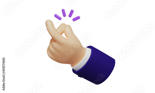 Obraz na plátně Cartoon hand with dark blue sleeves showing snap gesture with a purple sound, li