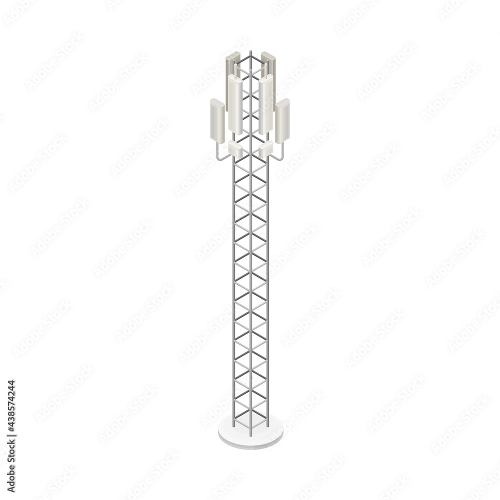 Base Station or Land Station for Mobile Telephony and Wireless Communications as Smart City Isometric Vector Illustration Base Station or Land Station for Mobile Telephony and Wireless Communications as Smart City Isometric Vector Illustration