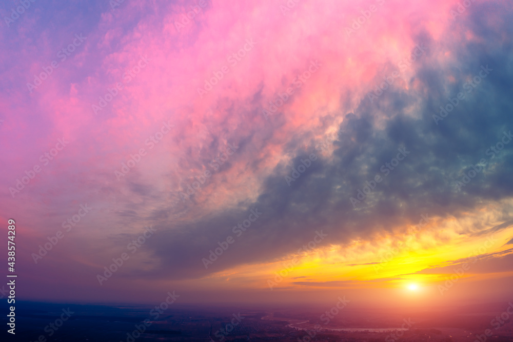Colorful cloudy dramatic sky at sunset. Gradient color. Sky texture, abstract nature background