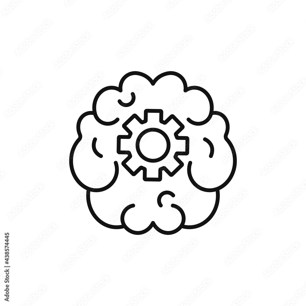 Human brain with gear linear vector flat icon Human brain with gear linear vector flat icon