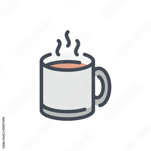 Cup of hot chocolate color line icon. Mug with hot drink and steam vector outline colorful sign.