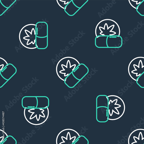 Line Herbal ecstasy tablets icon isolated seamless pattern on black background. Vector