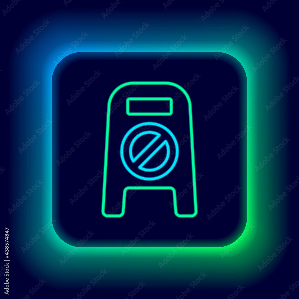 Glowing neon line Wet floor and cleaning in progress icon isolated on black background. Cleaning service concept. Colorful outline concept. Vector Glowing neon line Wet floor and cleaning in progress icon isolated on black background. Cleaning service concept. Colorful outline concept. Vector