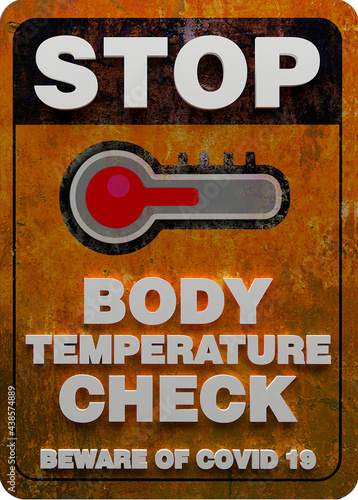 Body Check Temperature Vintage Stop Metal Sign