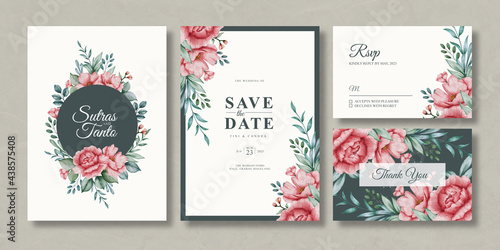 Watercolor Floral Wedding Invitation Card Set Template