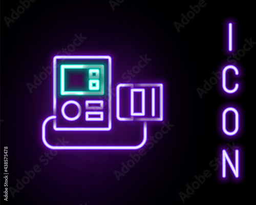 Glowing neon line Blood pressure icon isolated on black background. Colorful outline concept. Vector