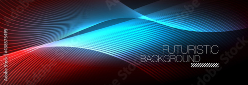 Abstract neon glowing light in the dark with waves. Shiny magic energy and motion concept, vector abstract wallpaper background