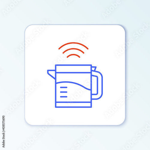 Line Smart electric kettle system icon isolated on white background. Teapot icon. Internet of things concept with wireless connection. Colorful outline concept. Vector