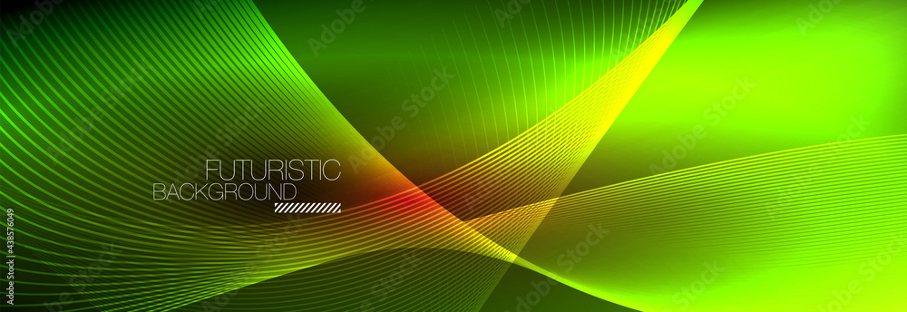 Abstract neon glowing light in the dark with waves. Shiny magic energy and motion concept, vector abstract wallpaper background Abstract neon glowing light in the dark with waves. Shiny magic energy and motion concept, vector abstract wallpaper background