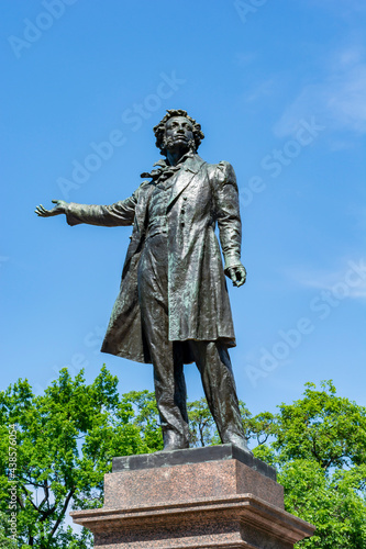 Monument to Russian poet Alexander Pushkin on Culture square in Saint Petersburg, Russia