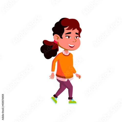 delighted young lady walking slowly on path cartoon vector. delighted young lady walking slowly on path character. isolated flat cartoon illustration