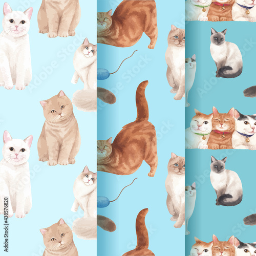 Pattern seamless with cute cat concept watercolor illustration