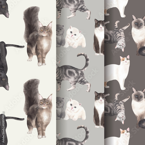 Pattern seamless with cute cat concept watercolor illustration