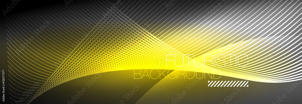 Abstract neon glowing light in the dark with waves. Shiny magic energy and motion concept, vector abstract wallpaper background Abstract neon glowing light in the dark with waves. Shiny magic energy and motion concept, vector abstract wallpaper background