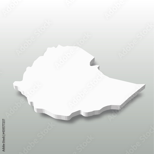 Ethiopia - white 3D silhouette map of country area with dropped shadow on grey background. Simple flat vector illustration.