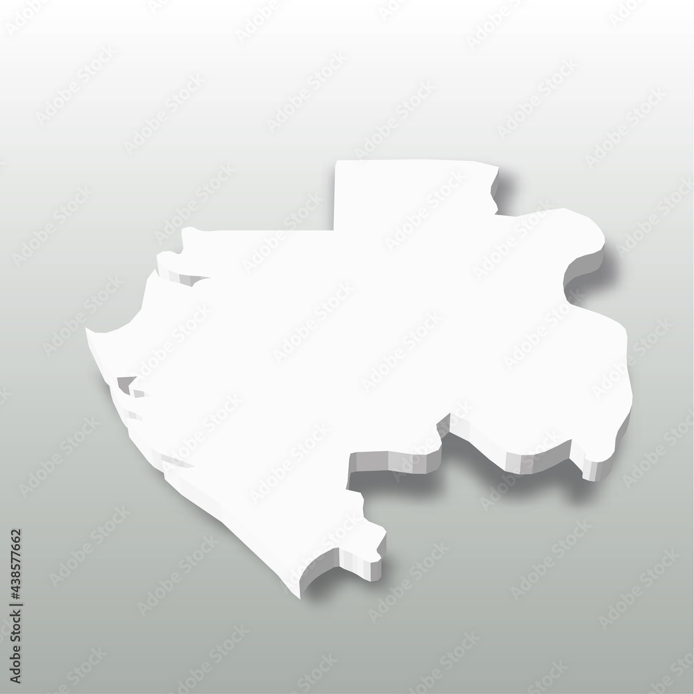 Gabon - white 3D silhouette map of country area with dropped shadow on grey background. Simple flat vector illustration.
