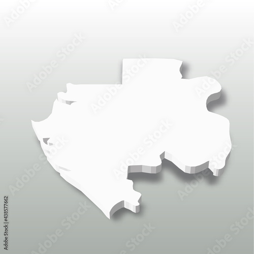 Gabon - white 3D silhouette map of country area with dropped shadow on grey background. Simple flat vector illustration.
