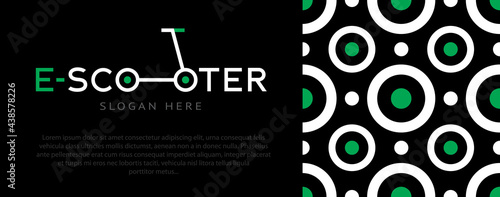 logo electro scooter on a black background with place for text. Seamless background with circles. Eco transport concept. Vector, illustration