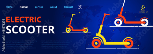 Website template for rental or maintenance and repair of electric scooters. Vector, illustration