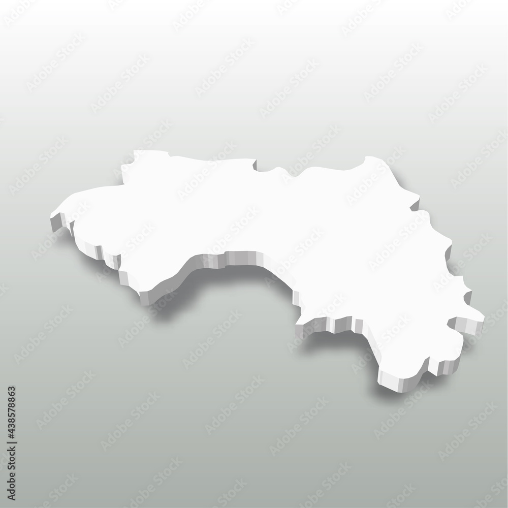 Guinea - white 3D silhouette map of country area with dropped shadow on grey background. Simple flat vector illustration. Guinea - white 3D silhouette map of country area with dropped shadow on grey background. Simple flat vector illustration.