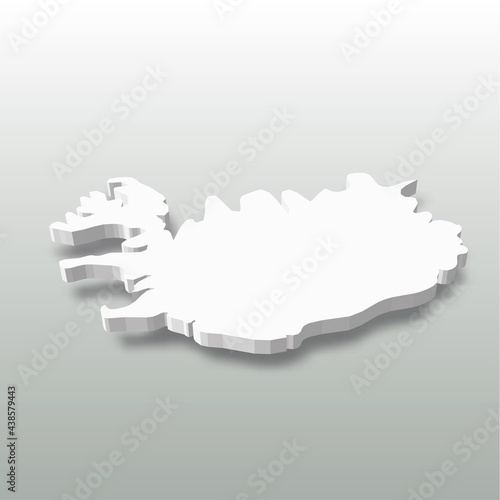 Iceland - white 3D silhouette map of country area with dropped shadow on grey background. Simple flat vector illustration.