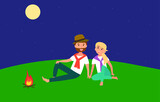 Vector Picnic or date in evening couple food Romantic  night