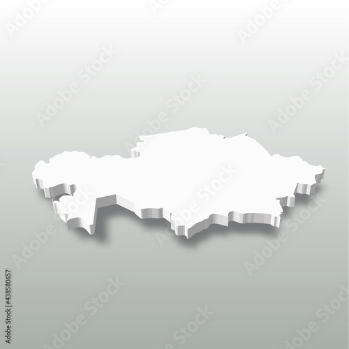 Kazakhstan - white 3D silhouette map of country area with dropped shadow on grey background. Simple flat vector illustration.