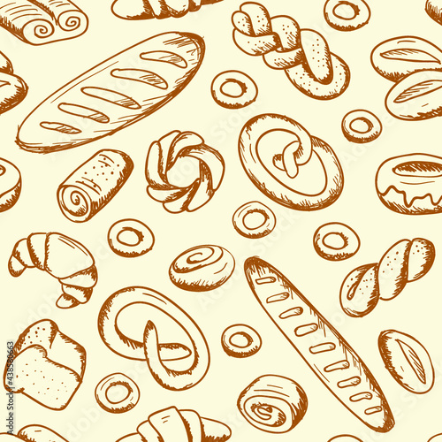 Hand drawn bakery seamless pattern background