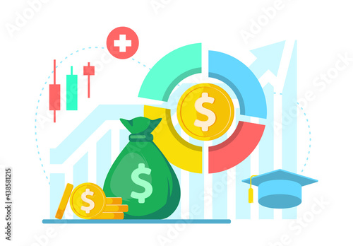 share of income, budget allocation concept illustration flat design vector eps10. modern graphic element for article, news, infographic, etc