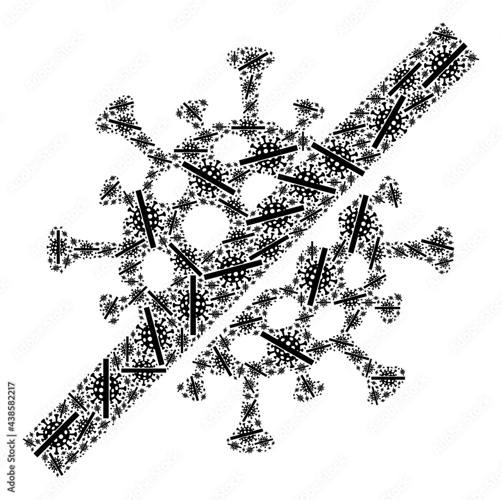 Obraz premium Recursive mosaic no covid virus. Vector mosaic is formed from recursive no covid virus items. Flat vector design on a white background.