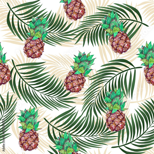 Fototapeta Naklejka Na Ścianę i Meble -  pineapple and palm leaf pattern design
