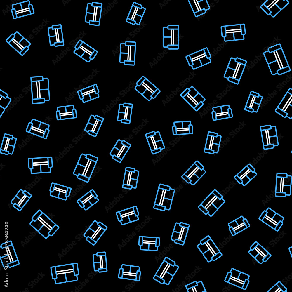 Line Cinema chair icon isolated seamless pattern on black background. Vector