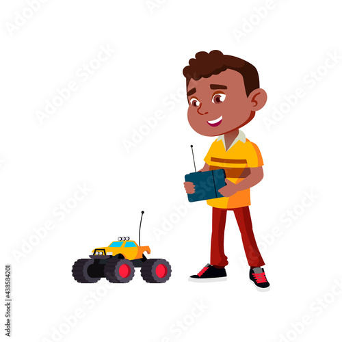 indian boy play with wireless control car toy cartoon vector. indian boy play with wireless control car toy character. isolated flat cartoon illustration