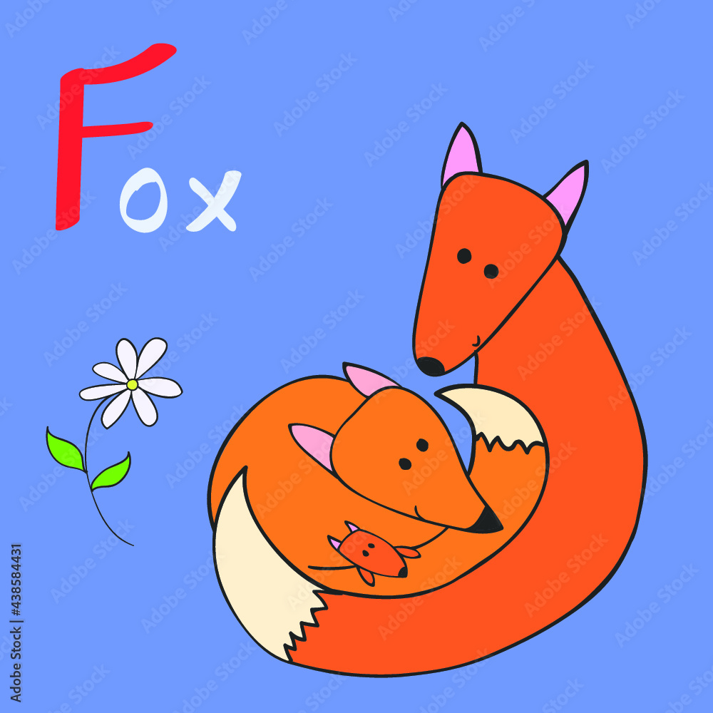 Obraz premium Funny Animal Family Alphabet, Letter F - fox