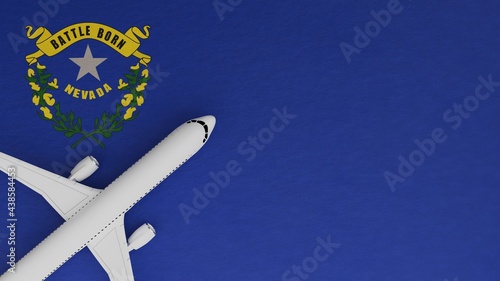 Top Down View of a Plane in the Corner on Top of the US State Flag of Nevada