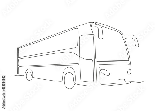 Bus, transport for travel and tours, outline continuous one drawn. Travel vehicle or car. Vector