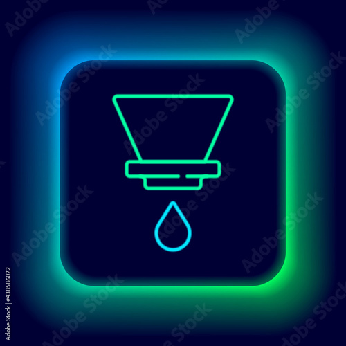 Glowing neon line V60 coffee maker icon isolated on black background. Colorful outline concept. Vector