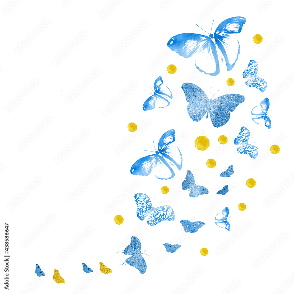 Fototapeta premium Flock of silhouette butterflies on white