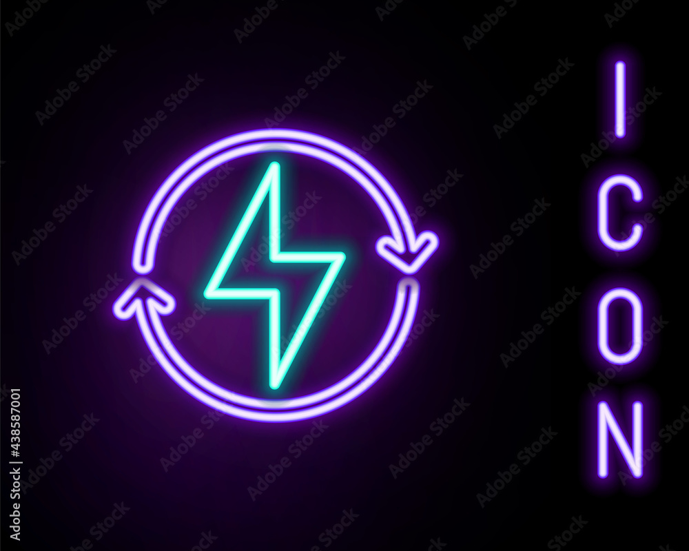 Glowing neon line Lightning bolt icon isolated on black background. Flash sign. Charge flash icon. Thunder bolt. Lighting strike. Colorful outline concept. Vector Glowing neon line Lightning bolt icon isolated on black background. Flash sign. Charge flash icon. Thunder bolt. Lighting strike. Colorful outline concept. Vector