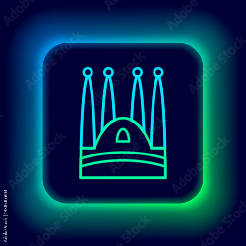 Glowing neon line Sagrada Familia Cathedral at Barcelona, Spain icon isolated on black background. Colorful outline concept. Vector