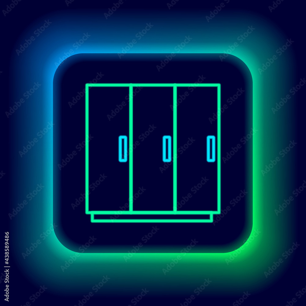 Glowing neon line Wardrobe icon isolated on black background. Colorful outline concept. Vector Glowing neon line Wardrobe icon isolated on black background. Colorful outline concept. Vector