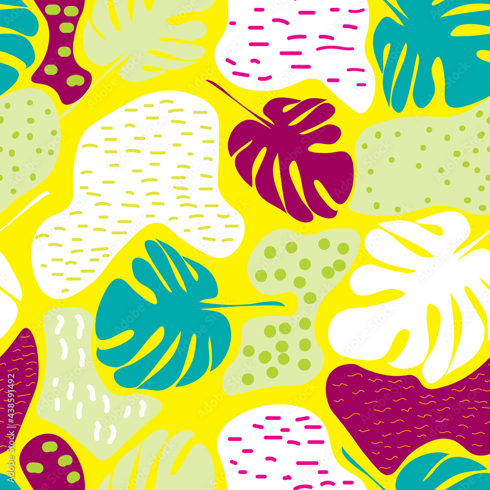 Fototapeta premium Seamless repeating pattern of tropical leaves