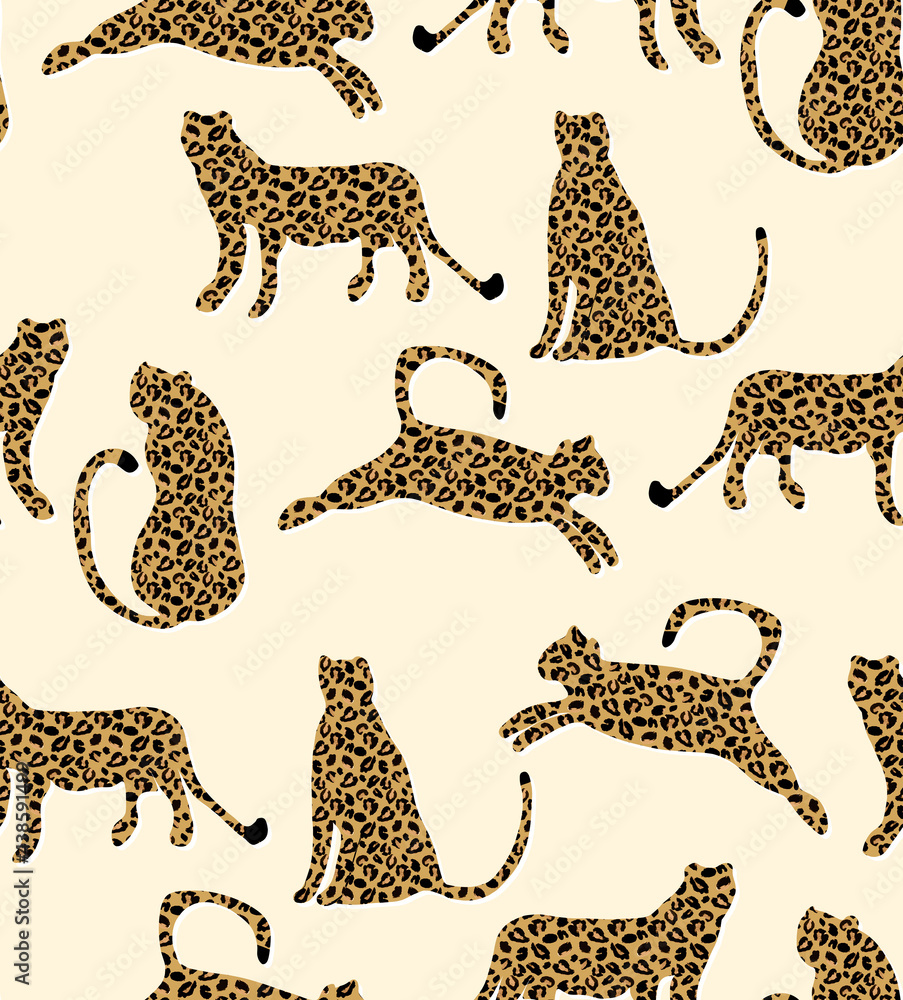 Obraz premium Textured Naughty Leopards Pattern Trendy Fashion Colors Minimal Concept Seamless Design Abstract Cartoon Cats