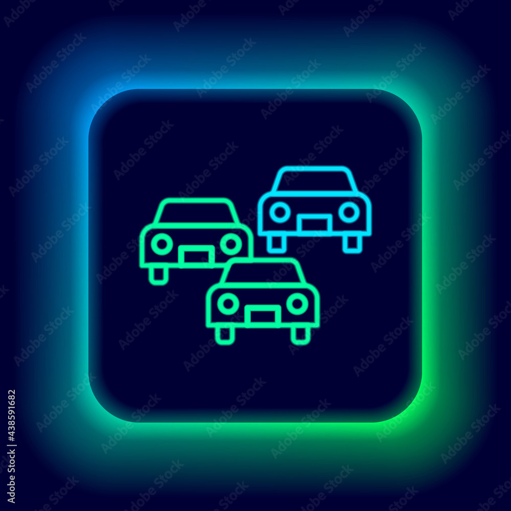 Glowing neon line Traffic jam on the road icon isolated on black background. Road transport. Colorful outline concept. Vector