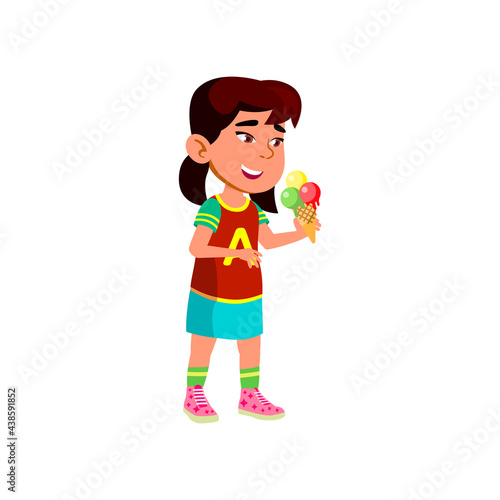 asian girl eating ice cream in cafeteria cartoon vector. asian girl eating ice cream in cafeteria character. isolated flat cartoon illustration