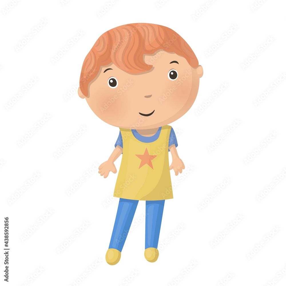 Cute little cartoon boy isolated on white background. Vector illustration.